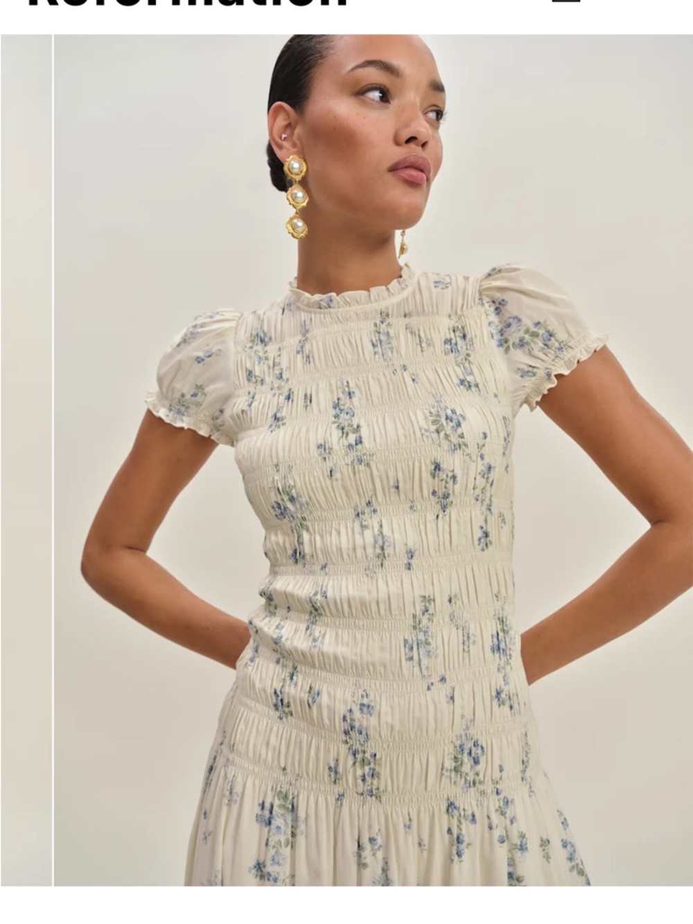 NWT Reformation KIRIA RUCHED FLORAL MIDI DRESS Size 6 - Picture 5 of 12
